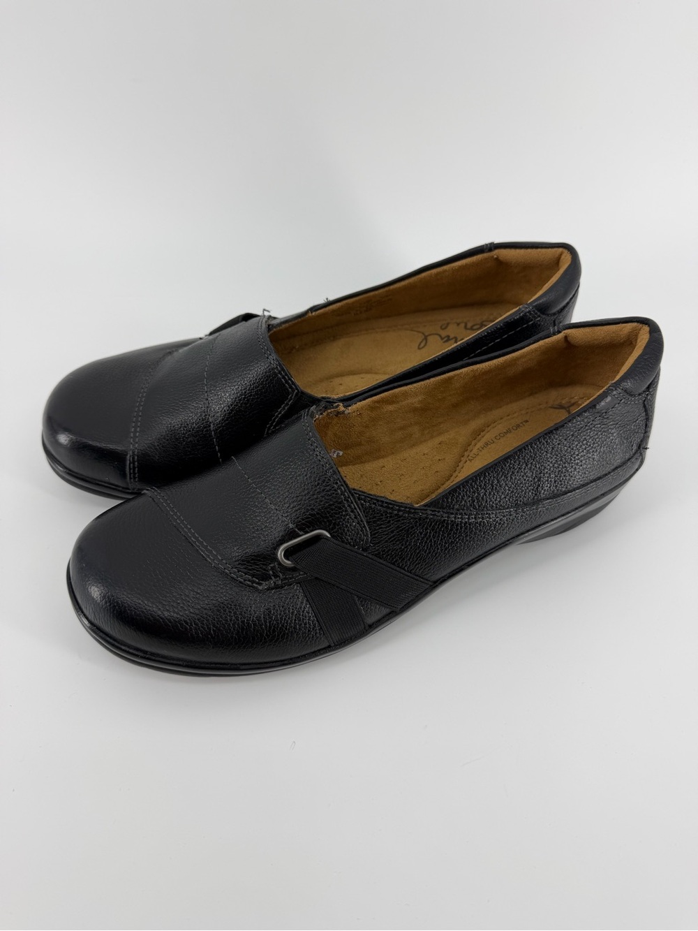 Natural Soul Ilena Loafers Black Leather Slip-On Comfort Shoes, Women’s 8
